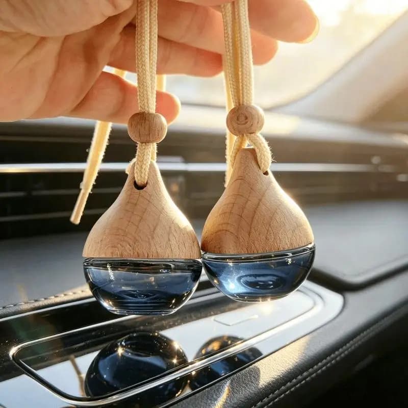 【B】1Pcs Refillable Essential Oil Diffuser 6ML Empty Car Air Freshener Pendant Glass Bottle With Wooden Caps