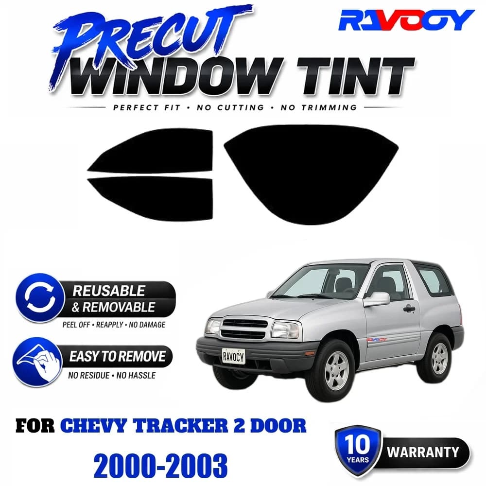 RAVOOY Precut Window Tint, Reusable Removable EPU Film, Custom Fit for Chevy Tracker 2 Door 2000-2003, UV Heat Protection