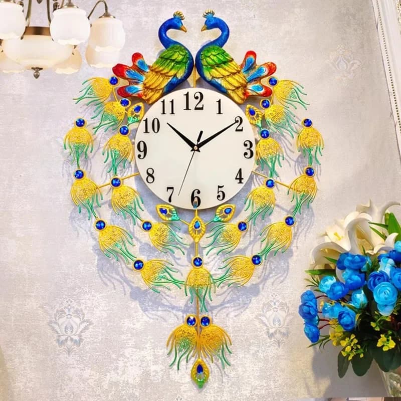 Orologio da parete pavone di lusso senza trapano appeso arredamento moderno per soggiorno popolare orologio al quarzo silenzioso arte creativa della parete di casa