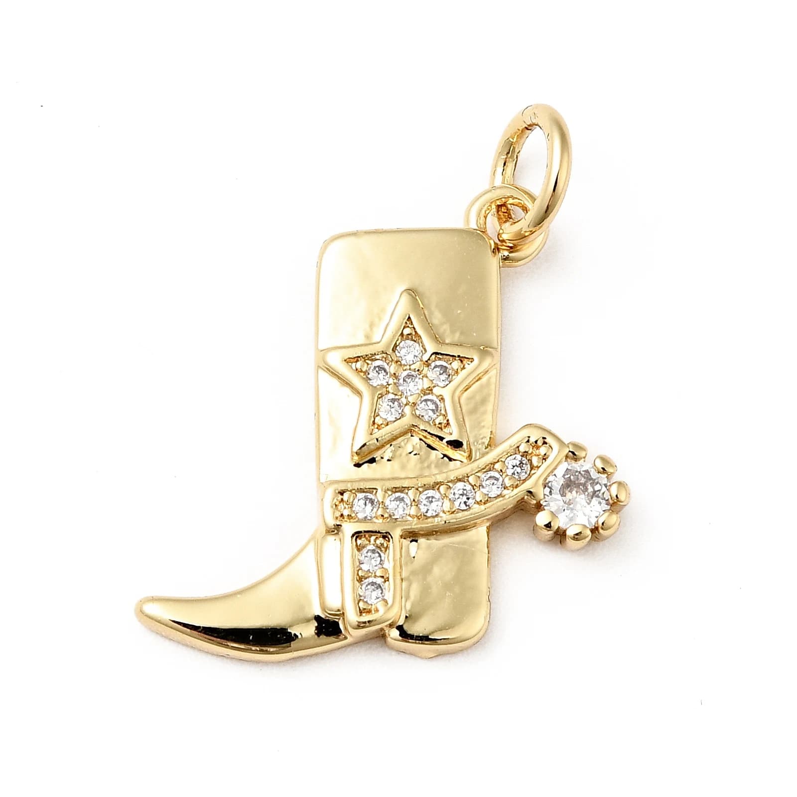 10 Pezzi Ciondoli a Forma di Stivali da Cowboy in Ottone con Zirconia, Placcati Oro 18K, per Creazione di Braccialetti e Portachiavi, 17x17x2mm