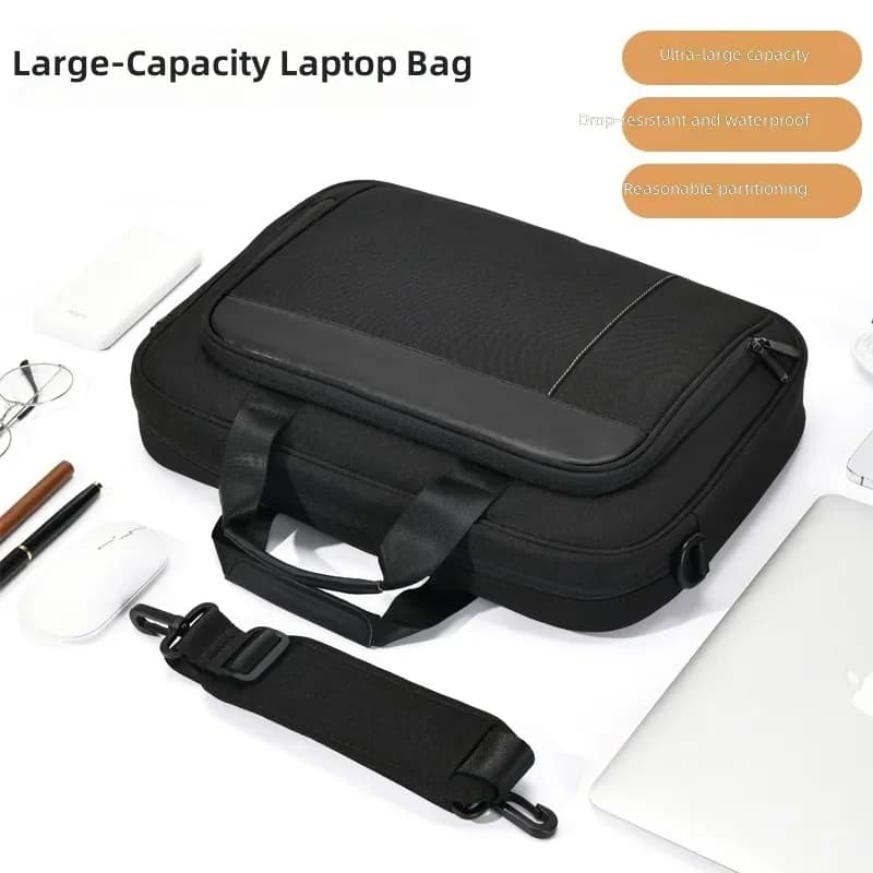 Borsa per laptop con maniglia e tracolla, grande capacità, texture premium, custodia interna portatile