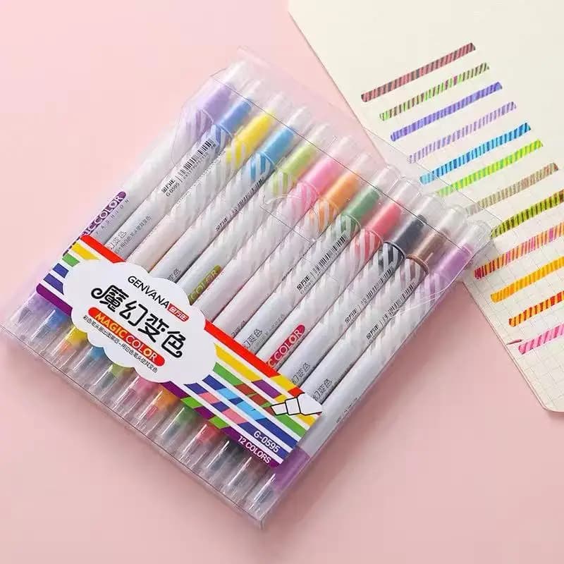Set di 12 Penne Magiche Kawai per Pittura Fai-da-Te, Doppia Punta, Fluorescenti, per Decorazioni e Artigianato