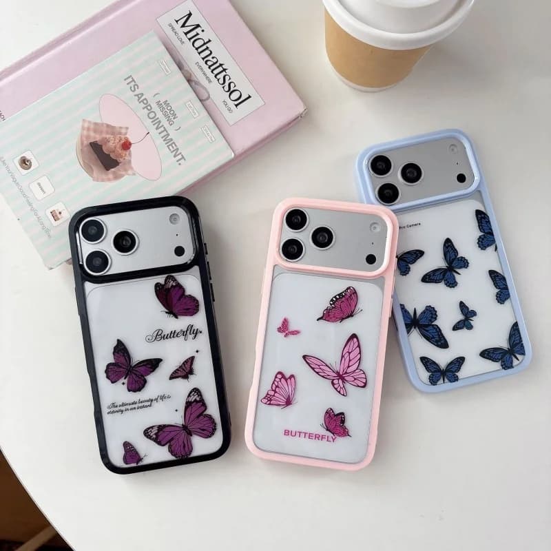 Fashion Ins Butterfly Phone Case for iPhone 11 12 13 14 15 16 17 Pro Max Plus Air 17ProMax butterflies Cartoon Black Cover