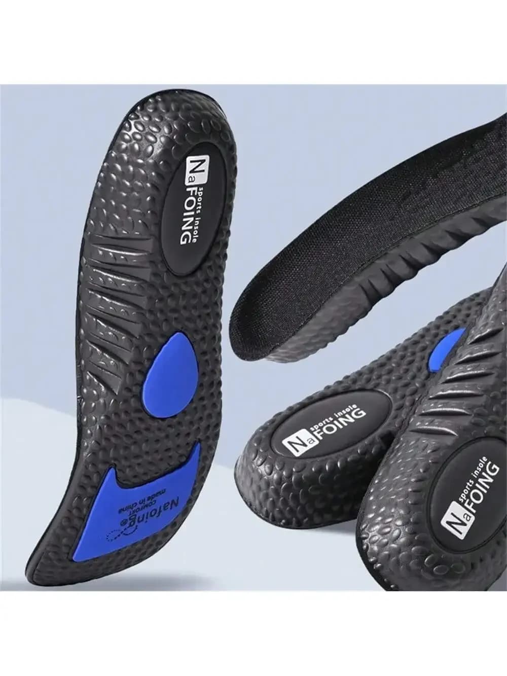 1 paio di solette sportive nere per scarpe suola assorbimento degli urti deodorante cuscino solette da corsa per piedi supporto dell'arco plantare