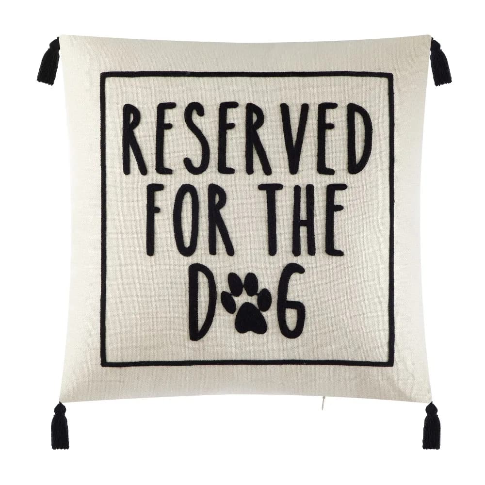 Mainstays Black and White Reserved For Dog Square Decorative Throw Pillow For Adults, 18 in x 18 in