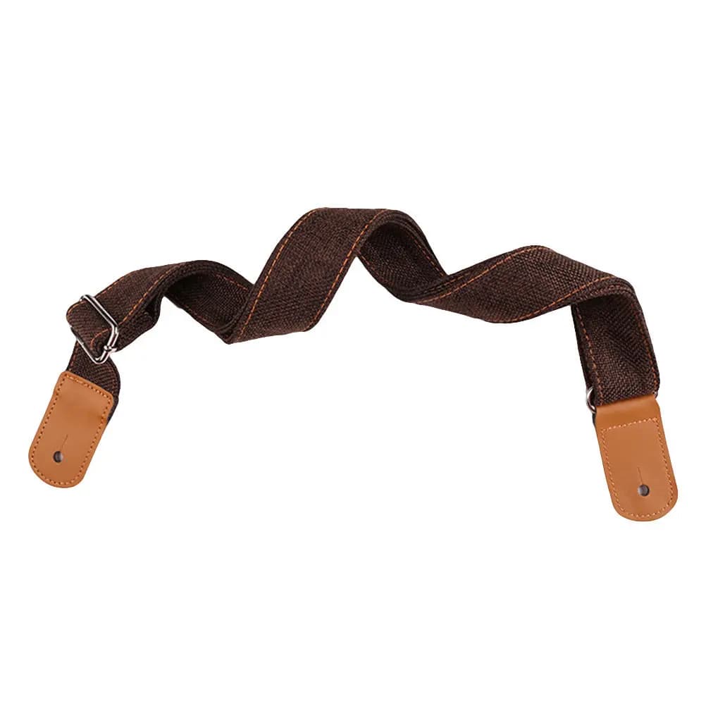 1Pcs Guitar Shoulder Strap Cotton Linen Ukulele Strap with Ends Metal Buckle for Adjustable Length Comfort Fit Coffee