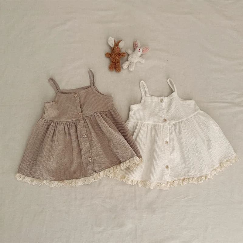 2025 Estate nuove ragazze senza maniche abito fionda solido bambini abito casual cotone neonata pizzo abito da principessa vestiti per bambini