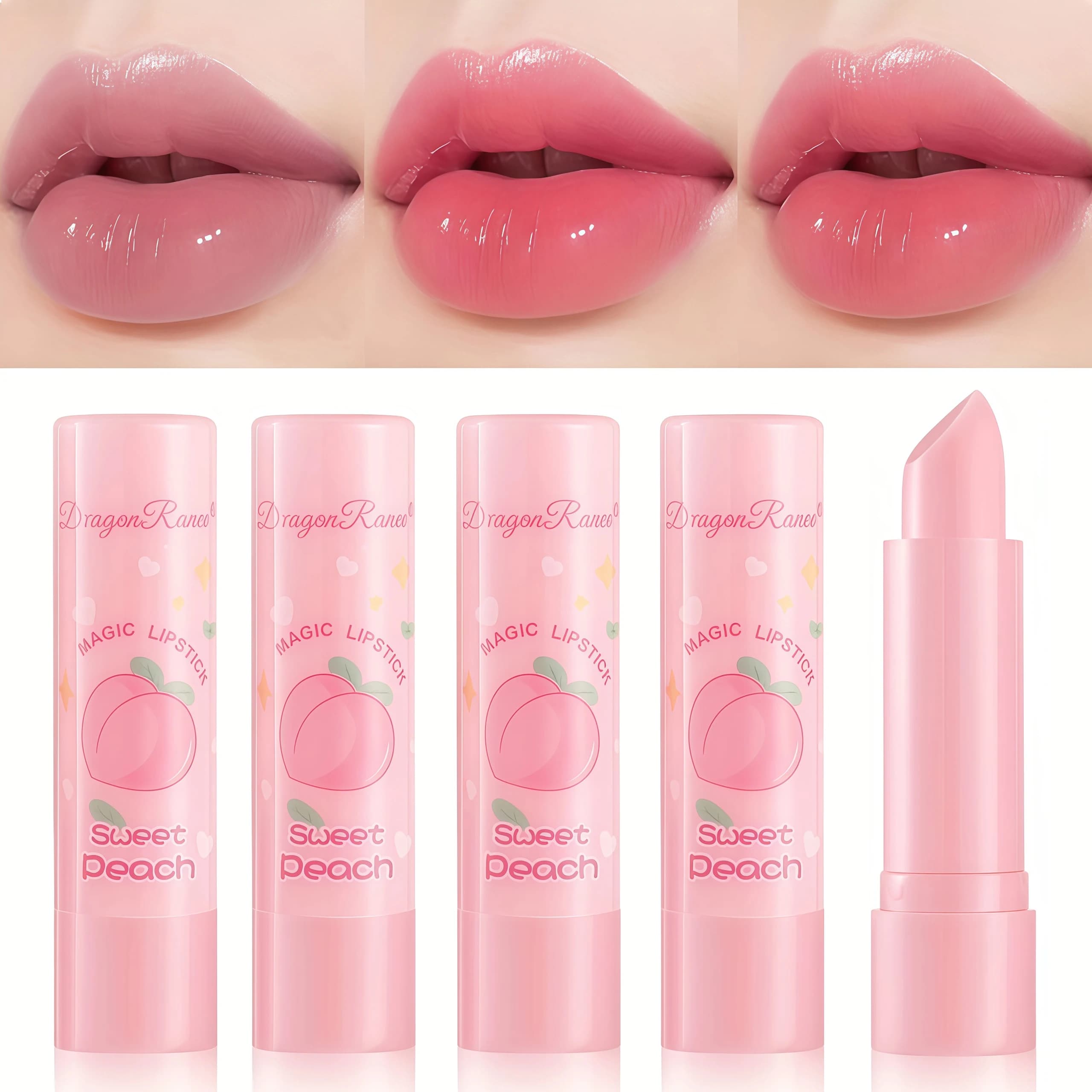 Set di 5 Balsami Labbra Cambia Colore, Rossetto Idratante Termocromico Rosa Pesca a Lunga Durata
