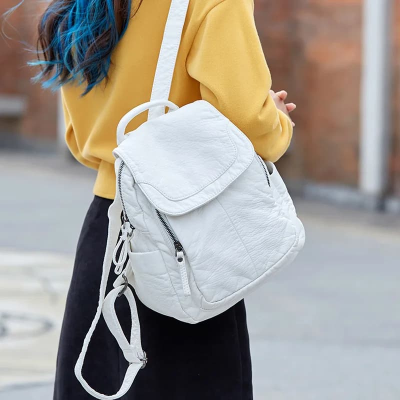 Women's Backpack White Washed Leather School Bags Small Women's For Girls Teenagers Travel Bag Casual for All Mochilitas Matches