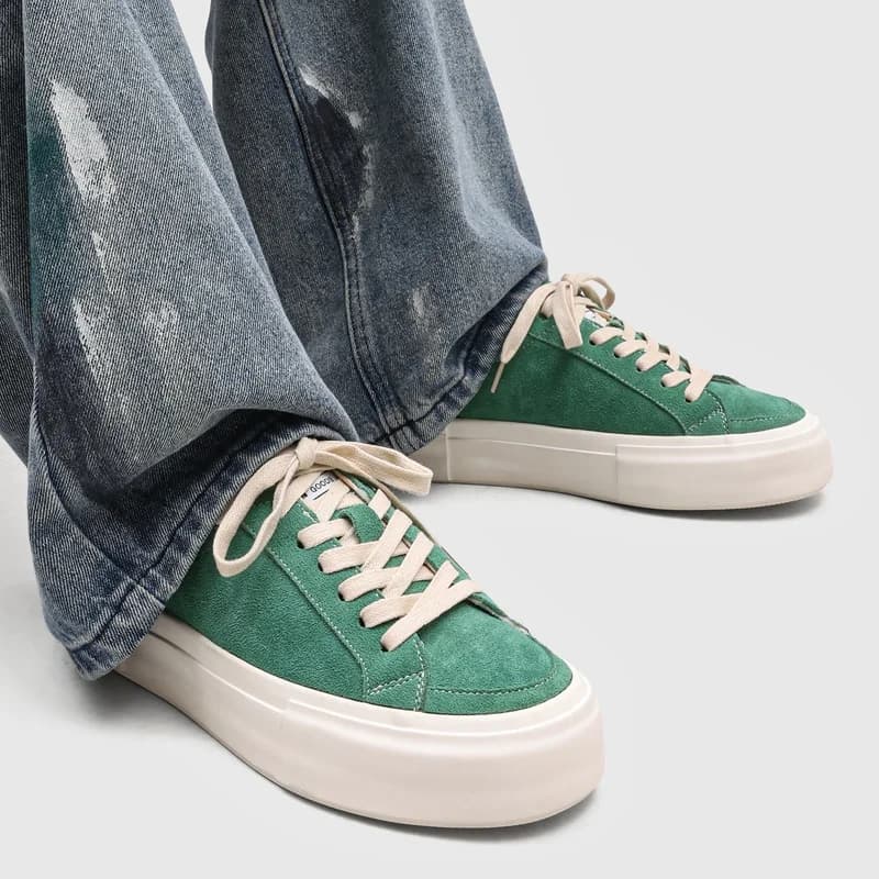 2026 New Green Suede Men's Shoes Genuine Leather Brushed Surface Thick Bottom Casual Sports Shoes Fashionable All-Match Low Top