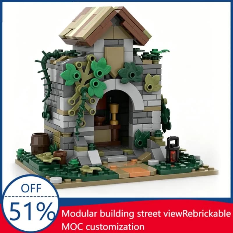 371PCS MOC Medieval Architecture Lost Temple Fantasy Building Model Custom Building Blocks Children DIY Educational Assembly Toy