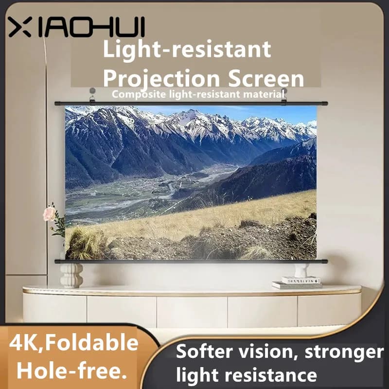 XIAOHUI Schermo per proiettore HD spesso anti-luce 16:9 Schermo di proiezione a parete senza foro Schermo di proiezione domestico in metallo da 120 pollici