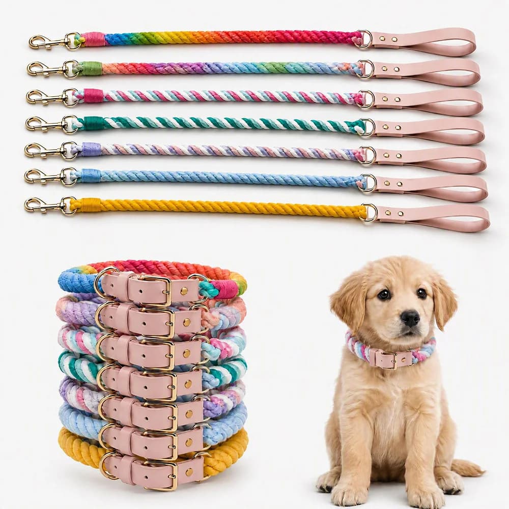 Colorful PU Leather Dog Collar and Leash Set Adjustable Durable for Small Medium Large Dogs Outdoor Walking Pet Supplies