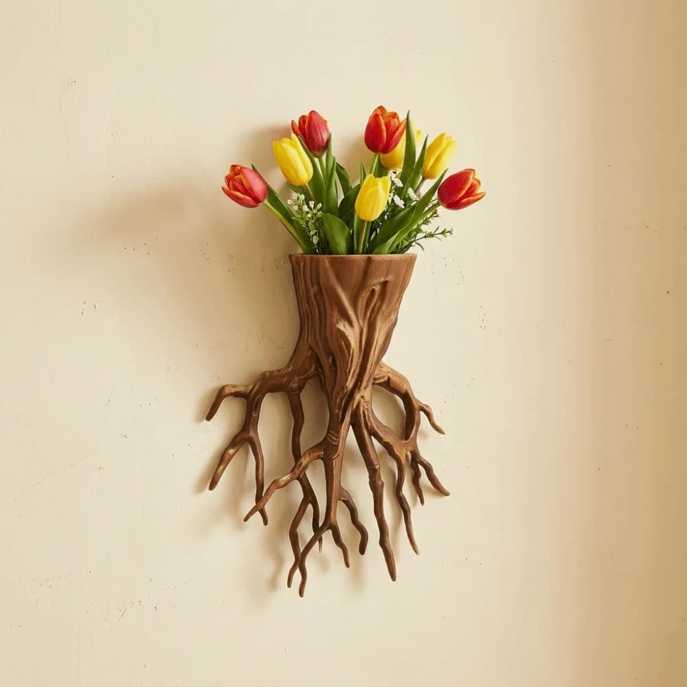 Vaso da Parete a Forma di Radice d'Albero, Decorativo, Stampato in 3D, Porta Piante Senza Foratura, Stile Rustico