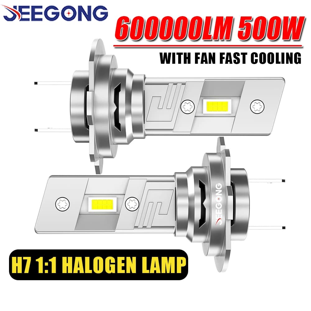 Faro LED H7 6000K Bianco 600000LM Super Luminoso con Ventola di Raffreddamento Rapido Turbo, Lampadina Auto Plug & Play, Fendinebbia