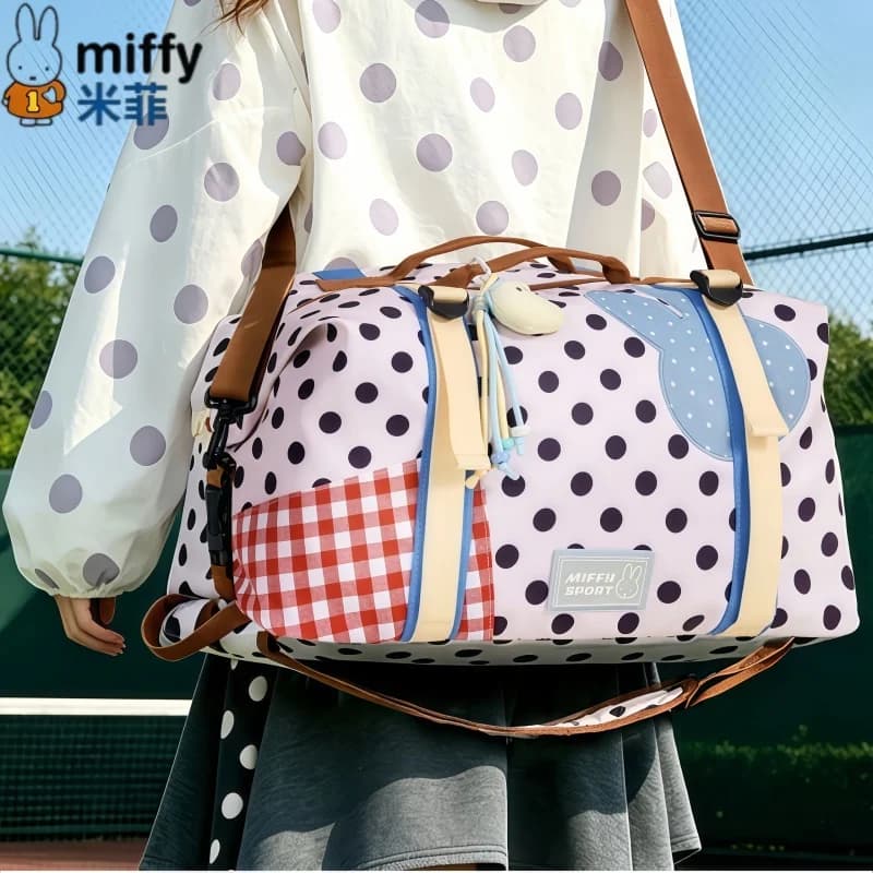 Miffy Multi Functional Travel Bag New Scale Polka Dot Style Crossbody Double Shoulder Bag Large Capacity Lightweight Fitness Bag
