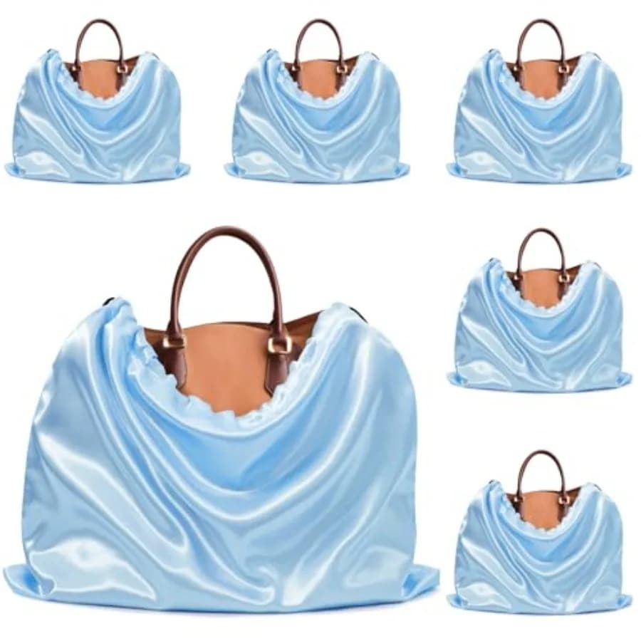 6 Pack Dust Bags for Handbags - Silk Dust Cover Bag for Purses Shoes - Satin Drawstring Dustproof Bags for Travel Storage