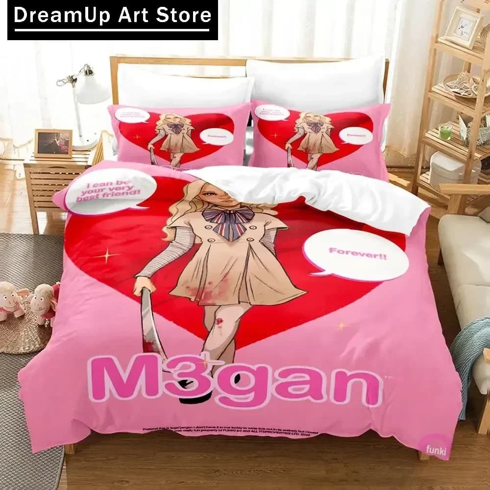 M3GAN Movie Bedding Set Single Twin Full Queen King Size Bed Set Aldult Bedroom Duvetcover Sets 3D Anime Bed Sheet Set