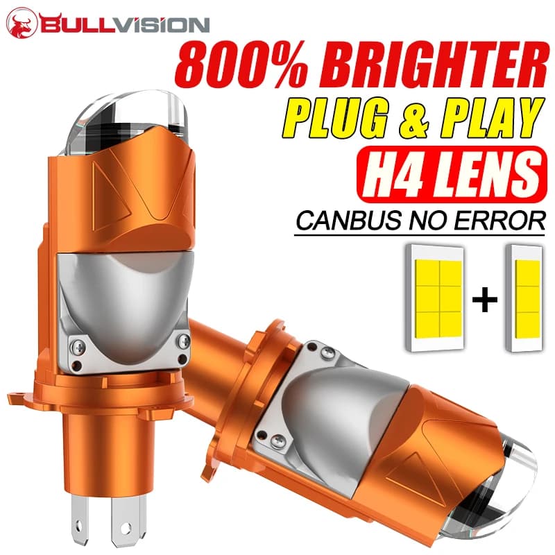 Turbo H4 LED Headlights Car H4 Mini Projector Lens 6000K Super Bright 65000000LM Hi Lo Beam Bulb LED Lights Car Light Lamp