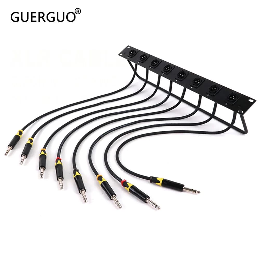 Presa MIC XLR maschio a 3 pin a convertitore passante jack stereo TRS da 6,35/6,5 mm, rack per cavi per armadio 1U a 8 vie