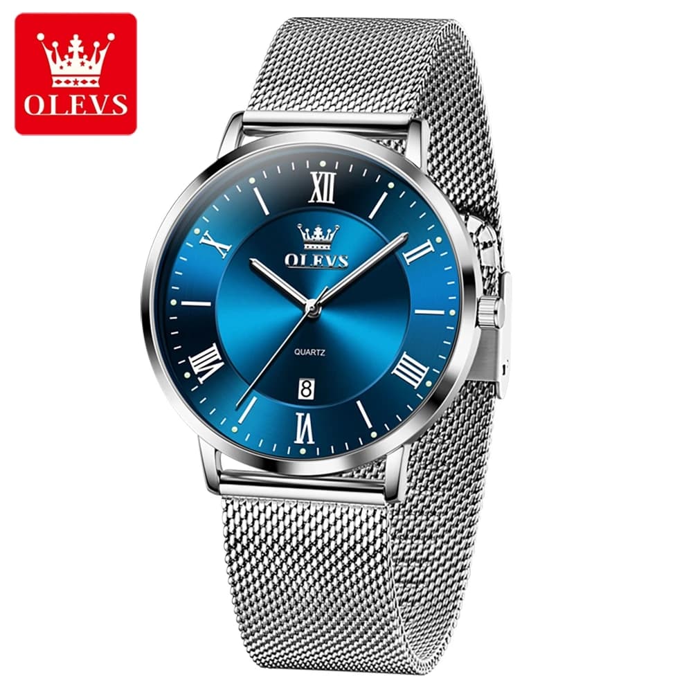 OLEVS 5623 Orologio al quarzo da uomo ultra sottile, in acciaio inossidabile, impermeabile, con quadrante romano, orologio da polso con data luminosa per uomo