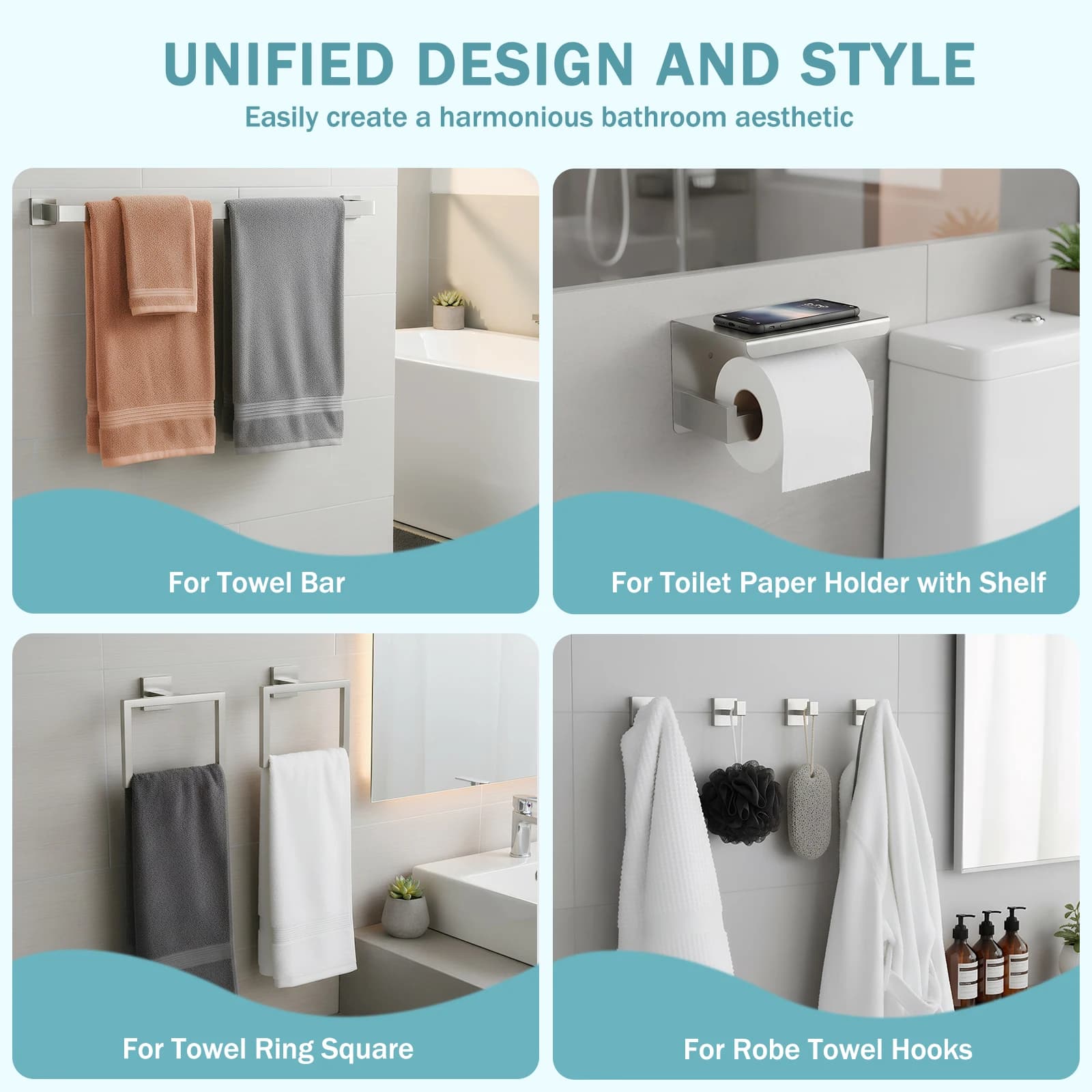 20Pcs Bathroom Hardware Set Wall Mounted Bath Towel Bar Set Stainless Steel Towels Rack/Toilet Paper Holder/Ring/Hook