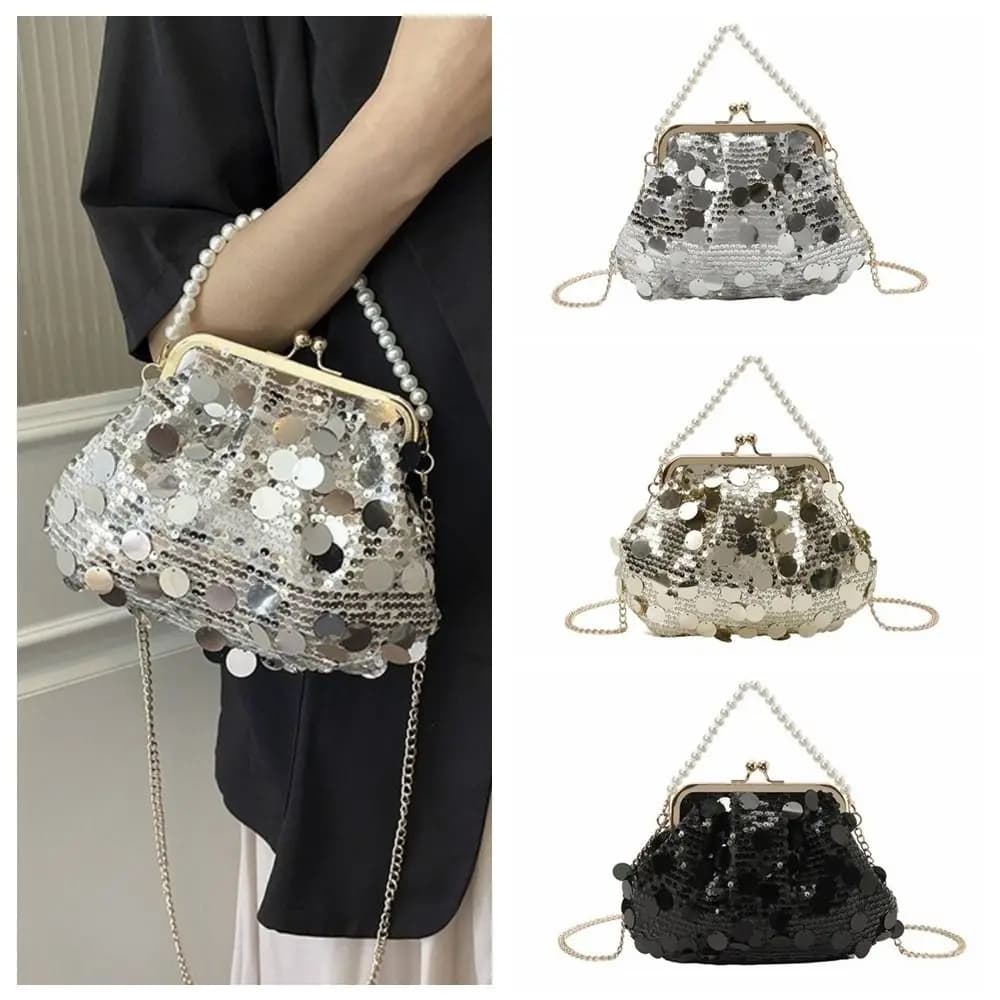 Casual Shiny Evening Banquet Bag Lock Buckle Large Capacity Chain Crossbody Bag Glitter Korean Style Shell Bag Party