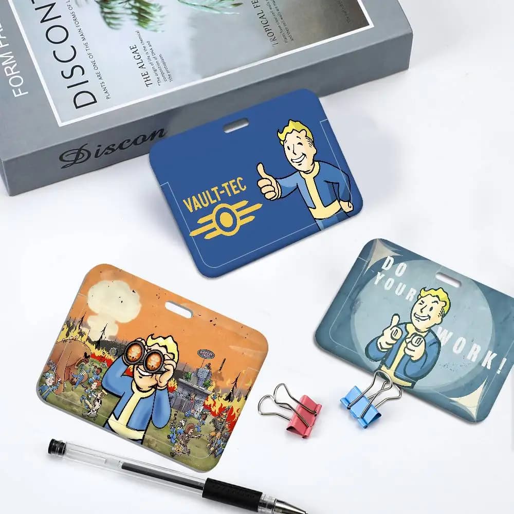 Game Vault Tec F-Fallout 1 Pezzo Porta Badge da Lavoro con Cordino per Carte d'Identità e Biglietti da Visita, per Uomini e Donne
