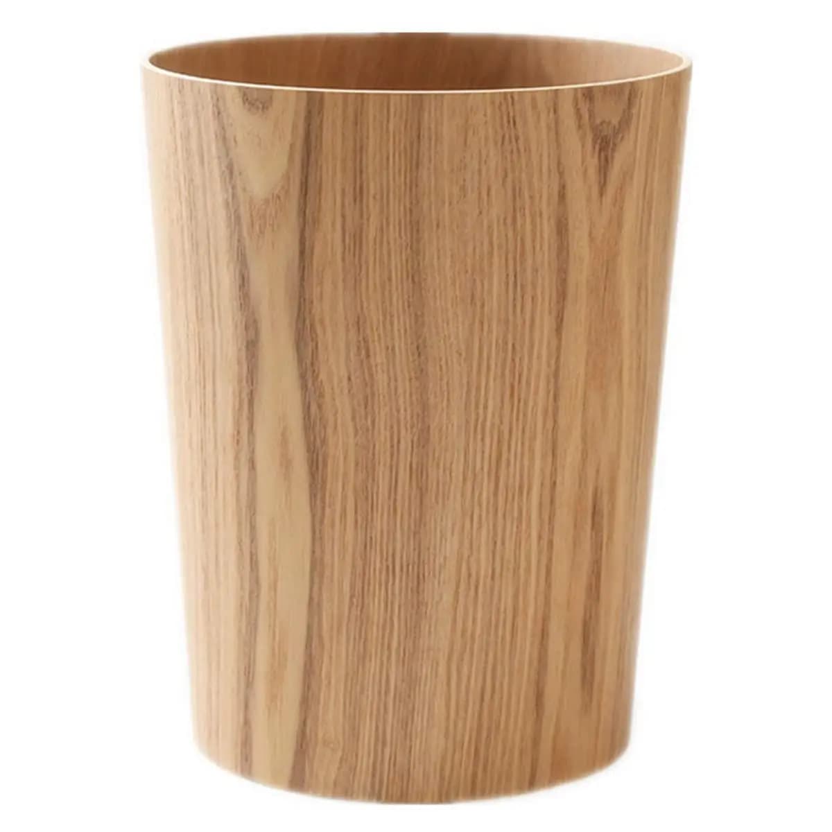 Cestino per Rifiuti in Legno Naturale, Contenitore Rotondo Impilabile per Bagno, Cucina, Ufficio Domestico