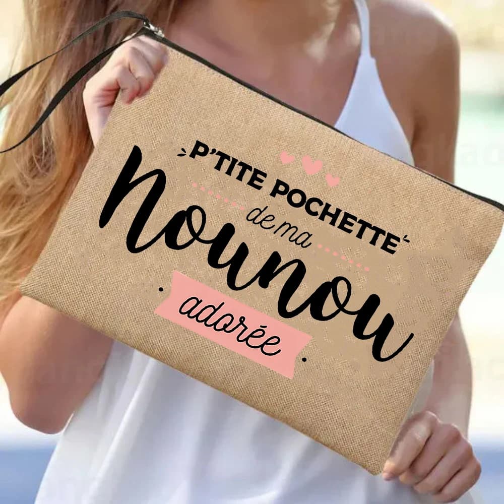 Borsa per il trucco stampata con lettera della tata borsa con cerniera in lino articoli da toeletta da viaggio borse per cosmetici da donna Neceser migliori regali per la tata