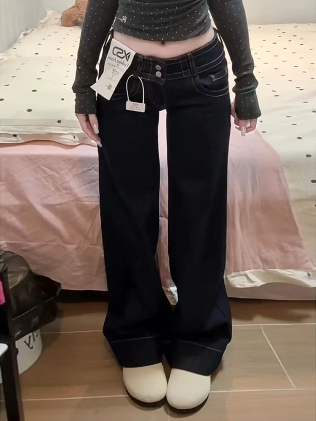 Low Waist Bell Bottom Denim Jeans Women's Loose Slimming Wide Leg Pants Summer Fashion plus Size Tapered Leggings