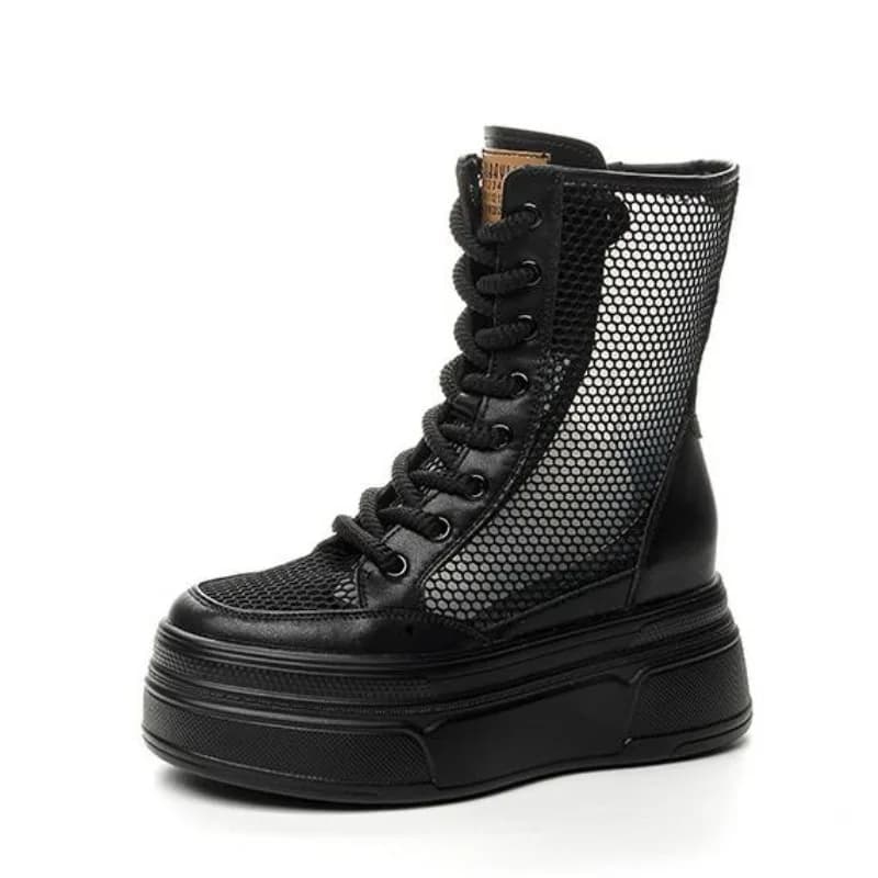 Stivali Estivi Traspiranti con Plateau per Donne, Scarpe Sportive Casual con Fibbia, Stivali Impermeabili con Lacci e Aumento di Altezza