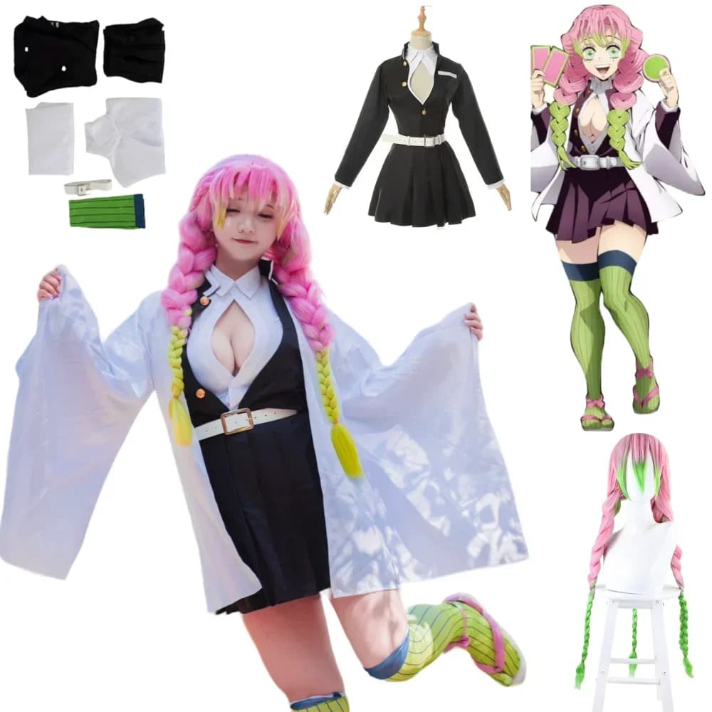 Anime Kostuum Kanroji Mitsuri Cosplay Halloween Vrouw Volwassen Kleding Kids Pruik Uniform kostums Voor Vrouwen