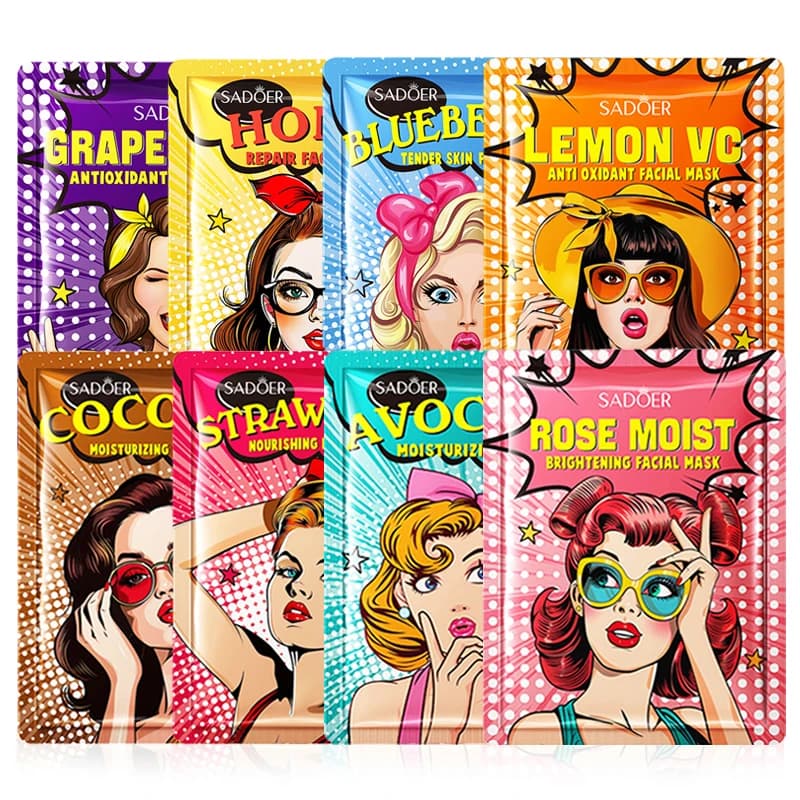 8 pcs SADOER Beauty Fruit Face Masks Hydrating Shaking Shaking Moisturizing Mask Skin Care Products