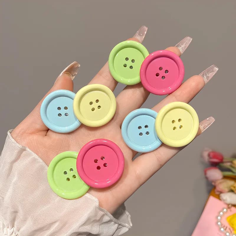 1 Pair Dopamine INS Style Button Hair Clips Candy Color Cute Duckbill Side Clips for Girls Bangs Fringe Broken Hair Accessories