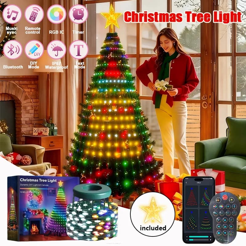 Smart RGBIC Christmas Tree Lights 400 LEDs IP67 Waterproof Outdoor String Lights App Control DIY Colors for Christmas Tree Decor