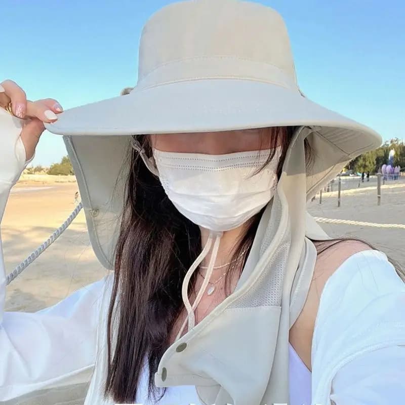 Cappello da Pescatore con Protezione UV e Copricapo, Cappello Parasole con Copertura per il Viso e Protezione per il Collo, Cappello Estivo a Tesa Larga per Pesca e Escursionismo