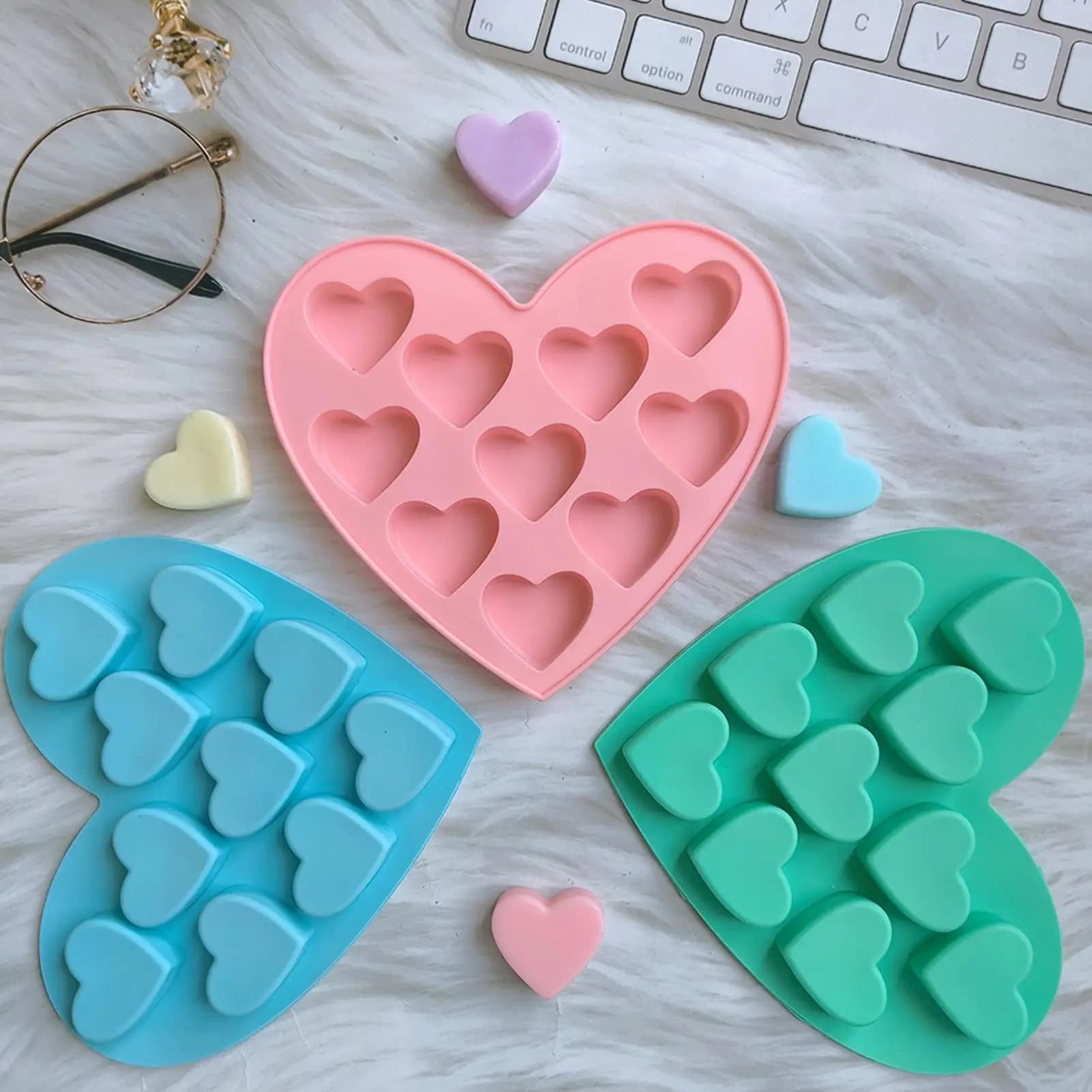 Stampo in Silicone a Forma di Cuore con 10 Scomparti per Torte, Cioccolato, Ghiaccio, Decorazioni Festive
