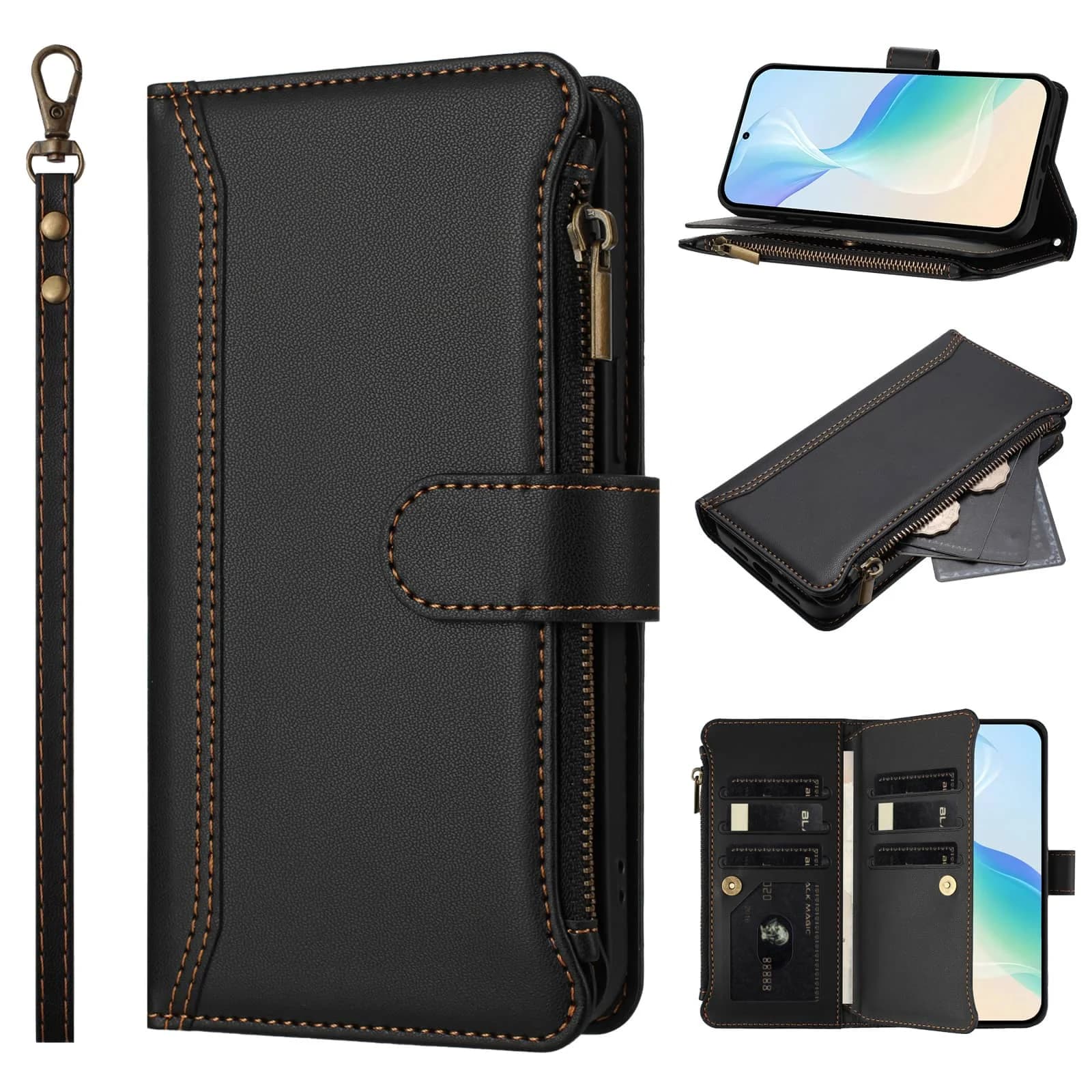 Per Google Pixel 9 Pro XL 8 7 6 Pro 5 4A 5G Custodia a portafoglio, custodia con blocco RFID Cavalletto Flip Cover Cinturino da polso Porta carte con cerniera