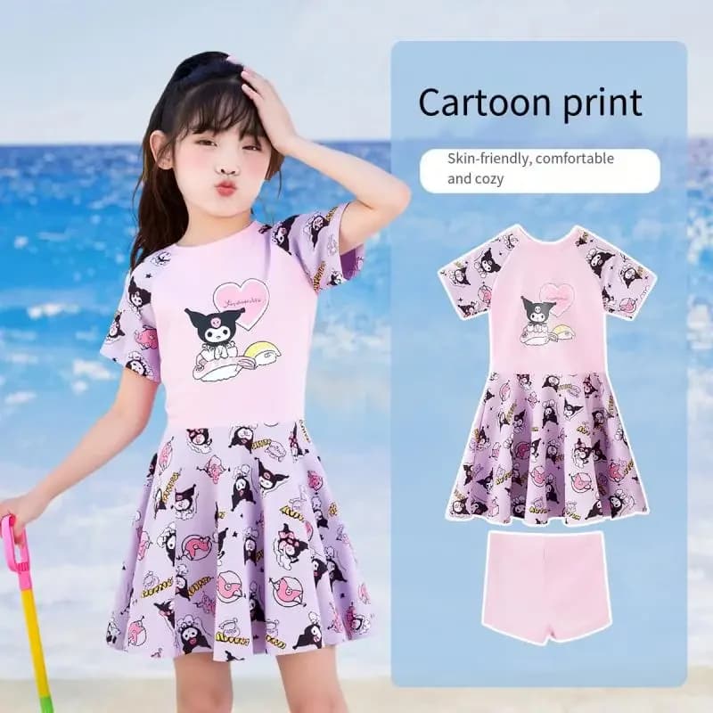 Swimsuit Kuromi for Girls, Summer Dress Princess Style, New Full Swimsuit with Gonna for Students, Clothing Kawaii Cartoon for Girls