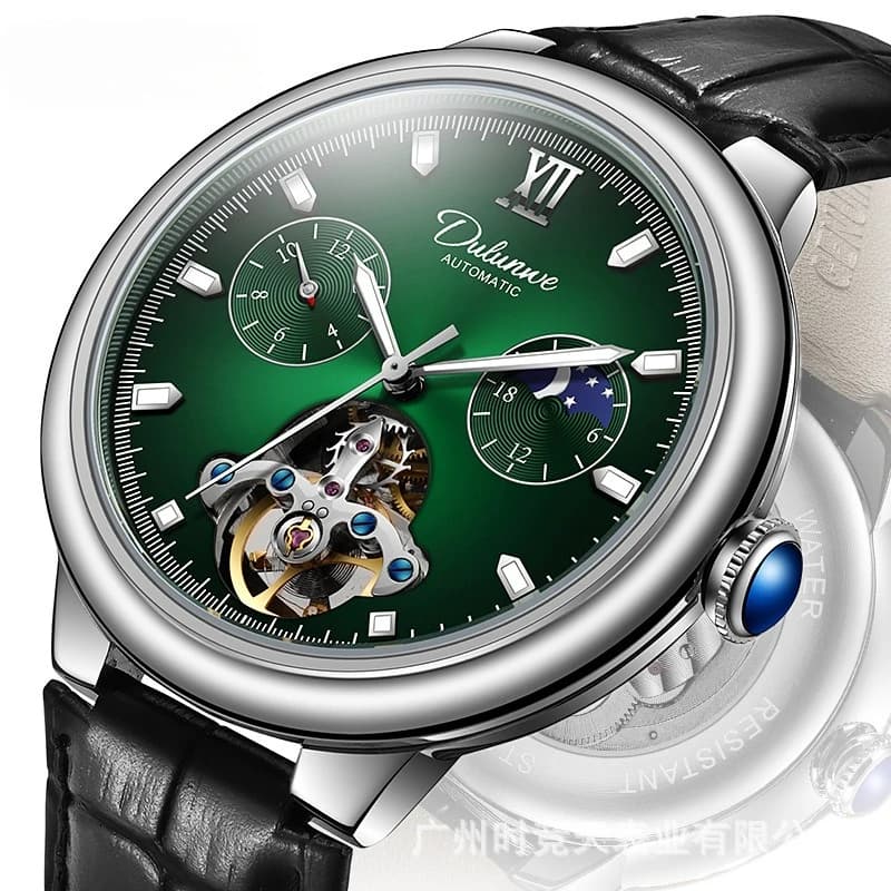 Stainless Steel Blue Balloon Flywheel Series Skeleton Luminous Waterproof Self-Wind Automatic Watch for Men