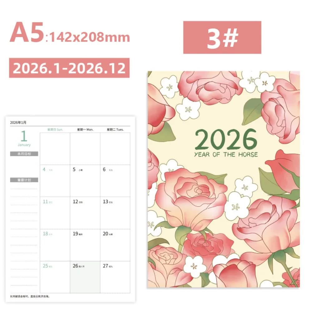 Portatile A4 A5 2026 Orari Notebook Piano di apprendimento Efficienza del lavoro Planner Notebook Check-in di vita Agenda Planner Scuola