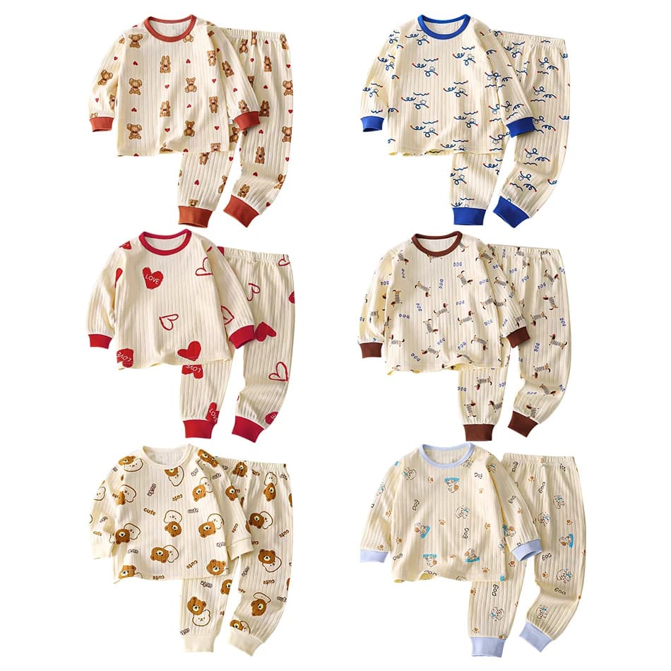 Pigiama a maniche lunghe autunnale casual per bambini Set per ragazzi e ragazze Stampa di cartoni animati Abbigliamento per la casa Comodo pigiama in tessuto morbido