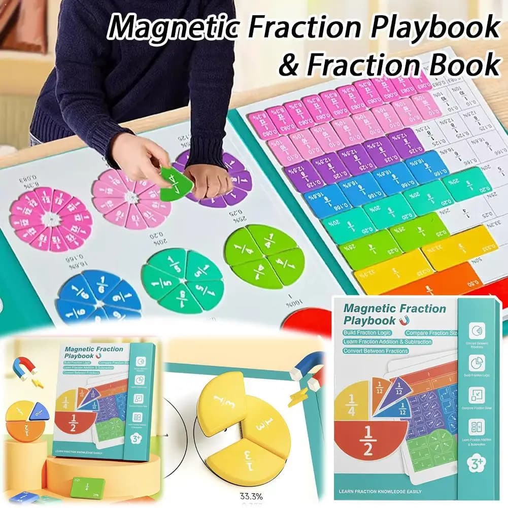 Magnetic Fraction Tiles & Circles Math Manipulatives Set Montessori Educational Toys Fraction Book