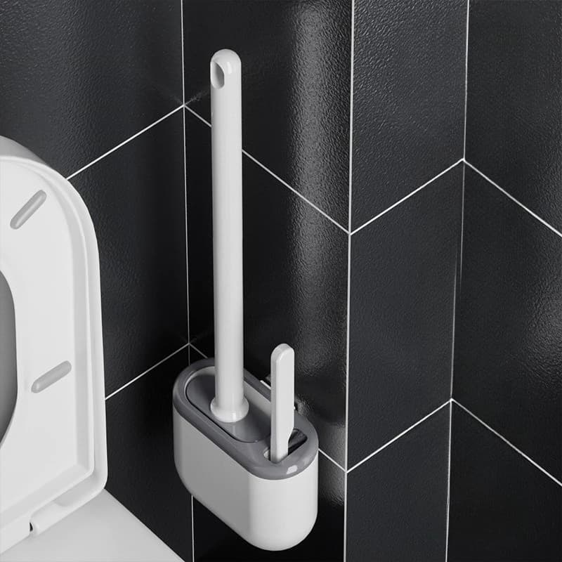 Scopino per WC in silicone per bagno domestico Spazzola per pulizia con manico lungo Set di scopini per WC a parete Scopino per WC multifunzionale