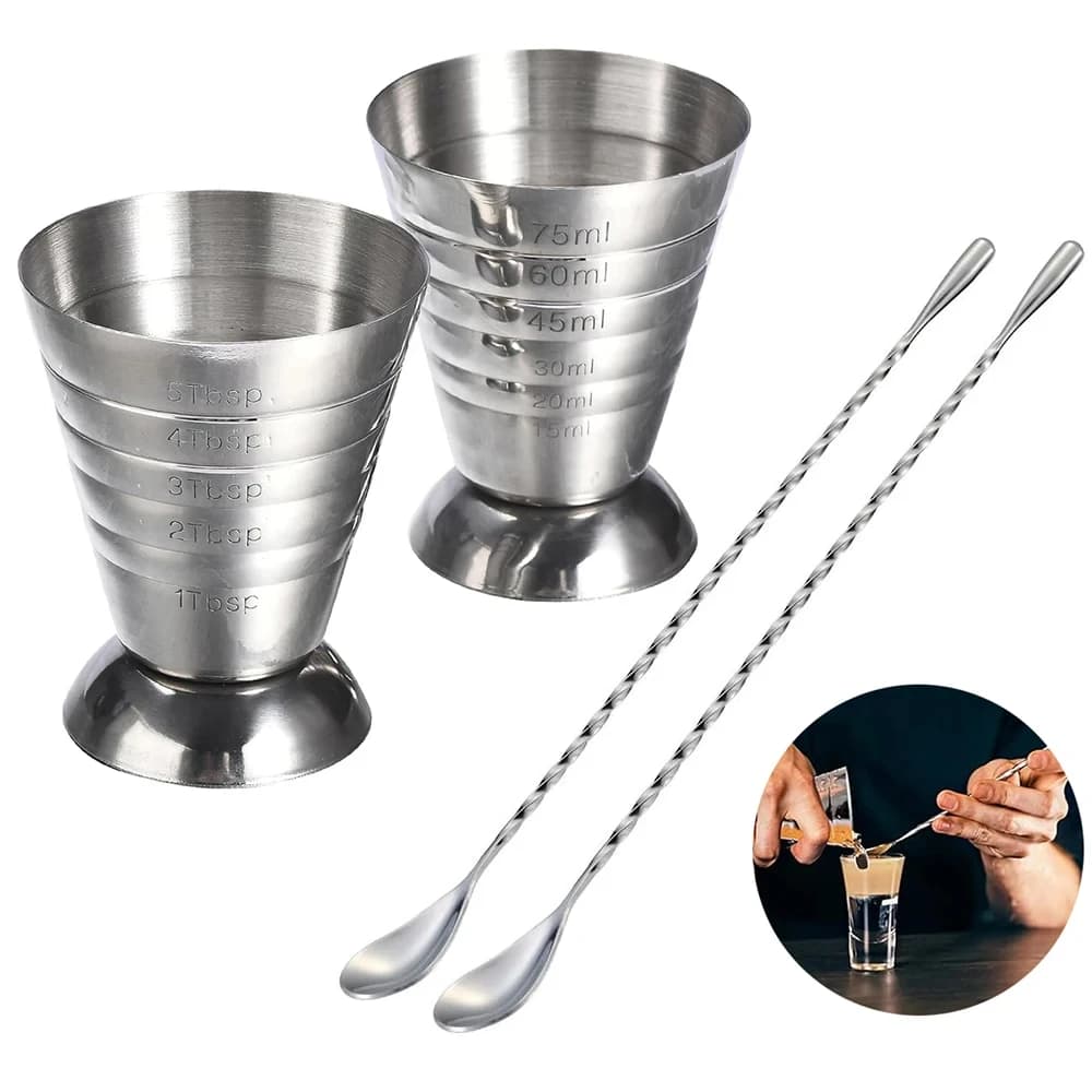 Stainless steel mixer with spoon mixer cocktail jigger Measuring 2.5 oz/5 tbsp /75 ml Liquor blow set Bar accessories