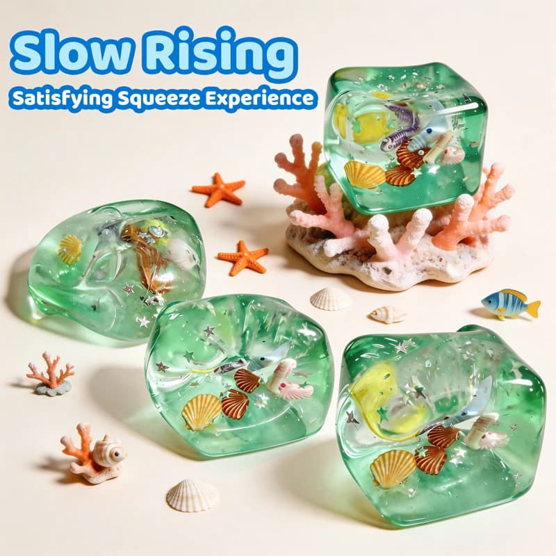 Cubo di Acqua Oceanica Squishy, Giocattolo Antistress a Lenta Risalita per Bambini e Adulti, Regalo di Compleanno e Gadget per Feste