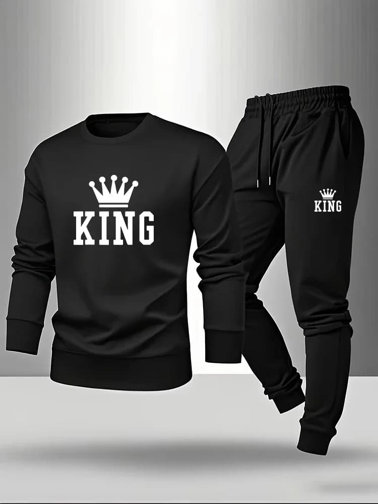 Completo Sportivo Uomo King Pringt: T-shirt a Maniche Lunghe e Pantaloni della Tuta - Collezione Primavera Autunno 2026 - Outfit Casual Quotidiano alla Moda