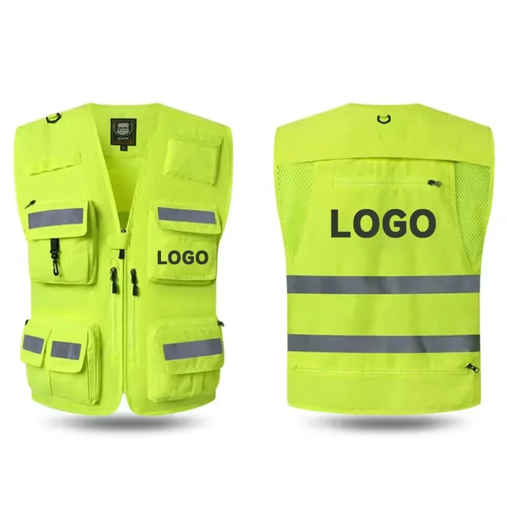 Gilet di sicurezza Uomo Abiti da lavoro Multi tasca Fotografia Escursionismo Pesca Gilet da lavoro ad alta visibilità in rete traspirante