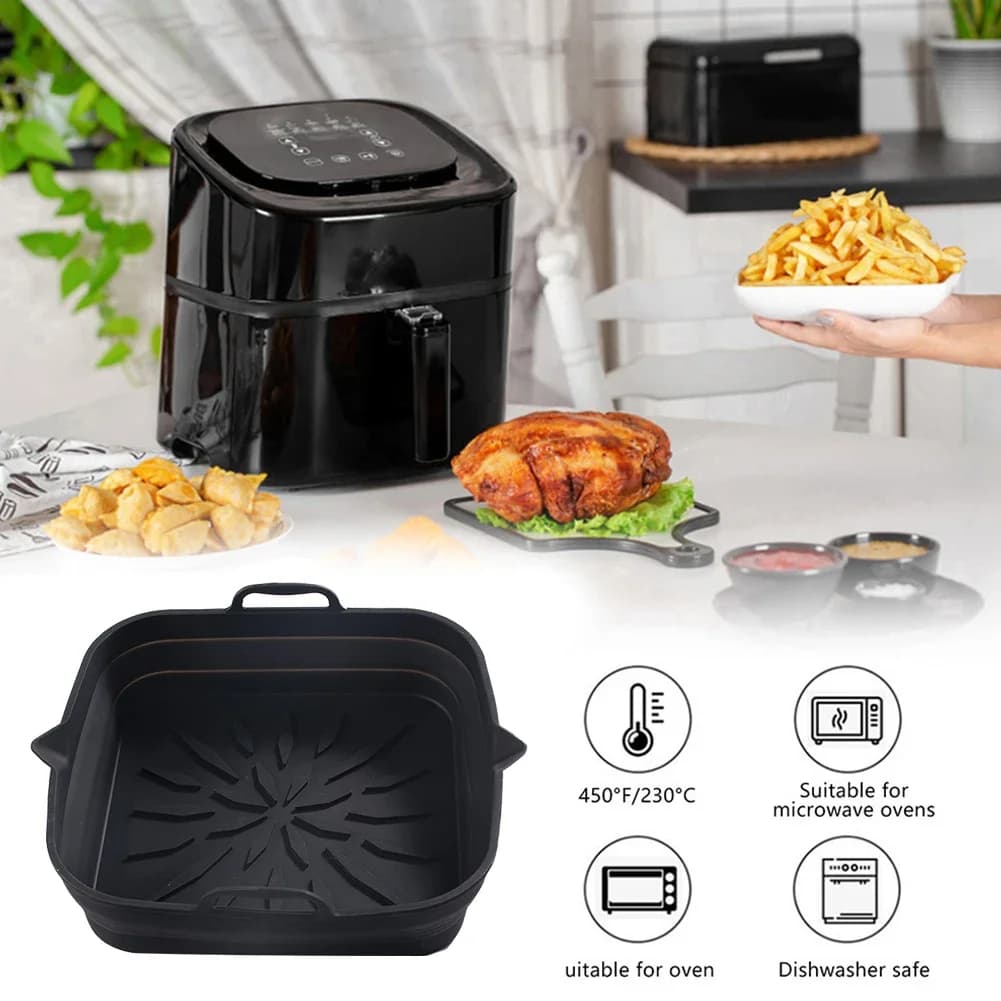 Forno pieghevole per friggitrice ad aria, teglia da forno, padella quadrata, antiaderente, resistente alle alte temperature, forniture da cucina multiuso